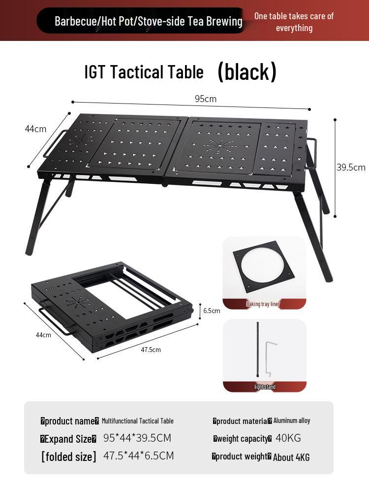 Портативный легкий алюминиевый туристический стол - Складной тактический IGT BBQ обеденная поверхность