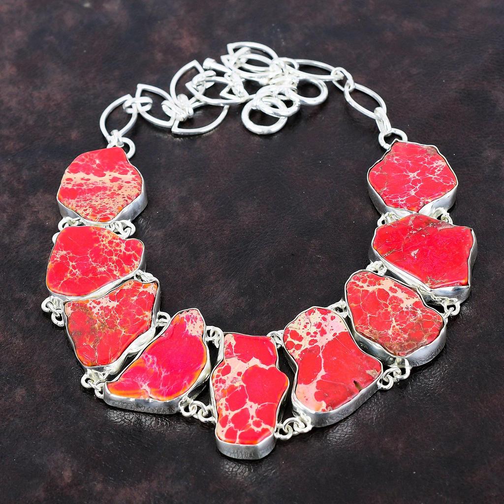 Ожерелье из яшмы из осадков Красного моря Ювелирные изделия из драгоценных камней Ожерелье ручной работы Ожерелье из стерлингового серебра 925 пробы Регулируемая цепочка Ожерелье Подарок на помолвку