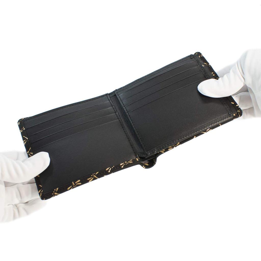 Отделение для купюр Inden без монет, черный фон x белый узор в виде стрекозы [Indenya] складной кошелек, F, кошелек, замша, лак, 2009-11-008