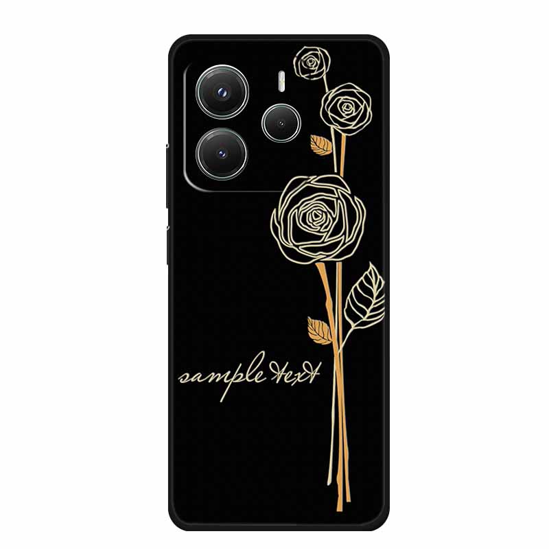 3D Emboss Case For Xiaomi Redmi Note 14 Phone Case Flowers Black Silicone Soft Back Cover Coque For Redmi Note 14 5G Global Case