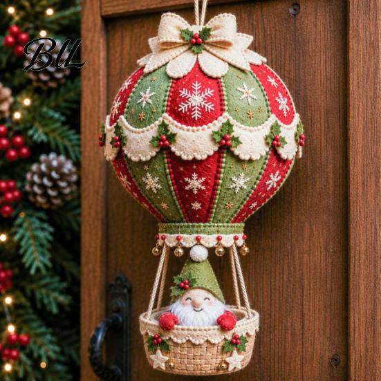 Festive Mantel Decoration Making Christmas Hot Air Balloon DIY Kit, 3D Felt Hanging Ornament Sewing Santa Kit Snowman Reindeer Angel Designs,