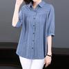 Casual Fashion Elegant Solid Color Striped Printed Button Shirt Summer New Polo-Neck Half Sleeve Loose Tops Ladies Clothing