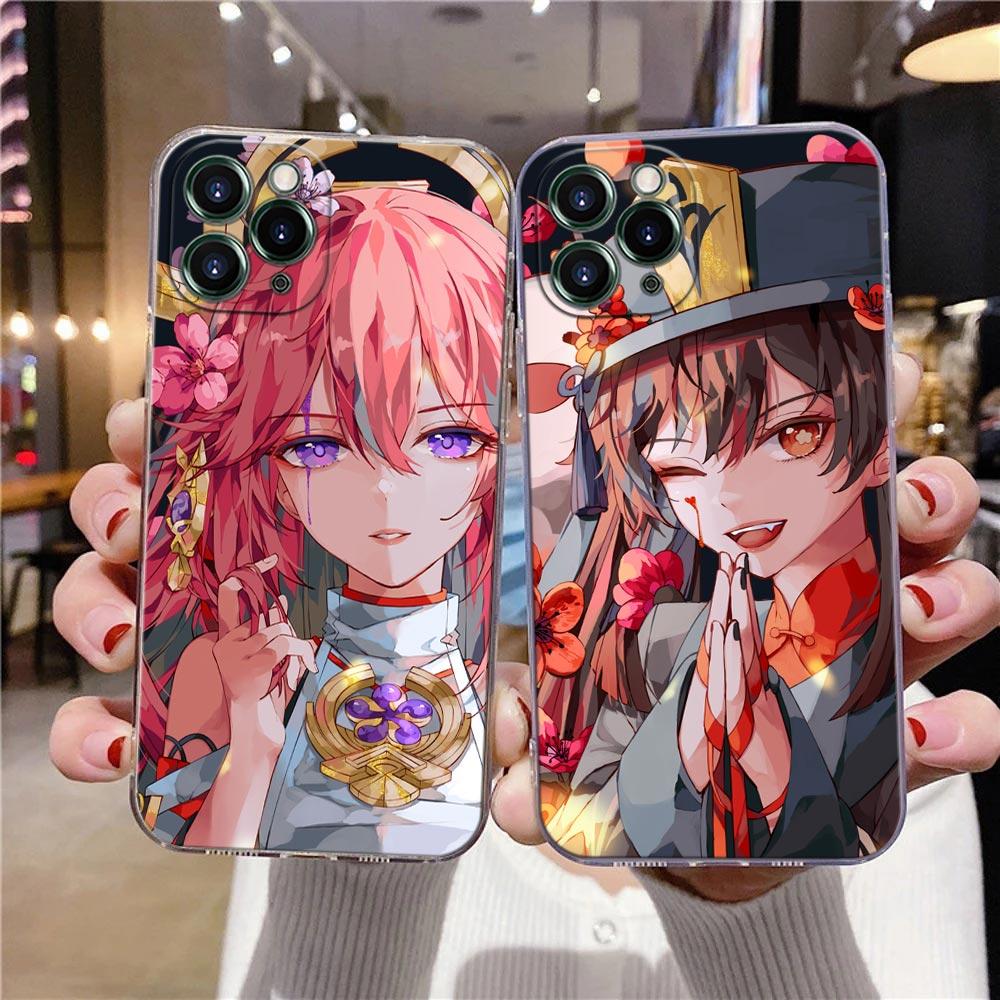 Прозрачный чехол для телефона Apple iPhone 12 11 13 Pro Max mini XS X XR 7 8 6 Plus SE Чехол Аниме Genshin Impact Flower Game