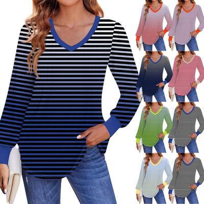 Женские рубашки с длинным рукавом-фонариком, плиссированные туники с V-образным вырезом, осенние топы с длинным рукавом и принтом