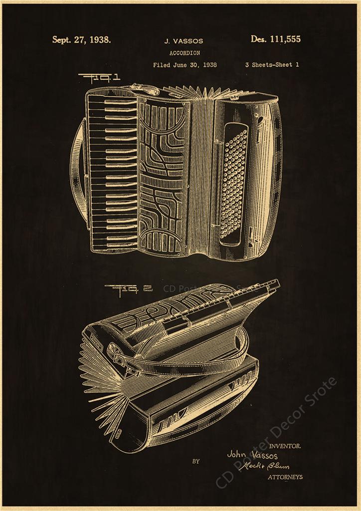 Retro Style Instrument Poster Music Art Wall Painting Trumpet Violin Piano Studies Prints Vintage Home Room Cafe Decor Picture