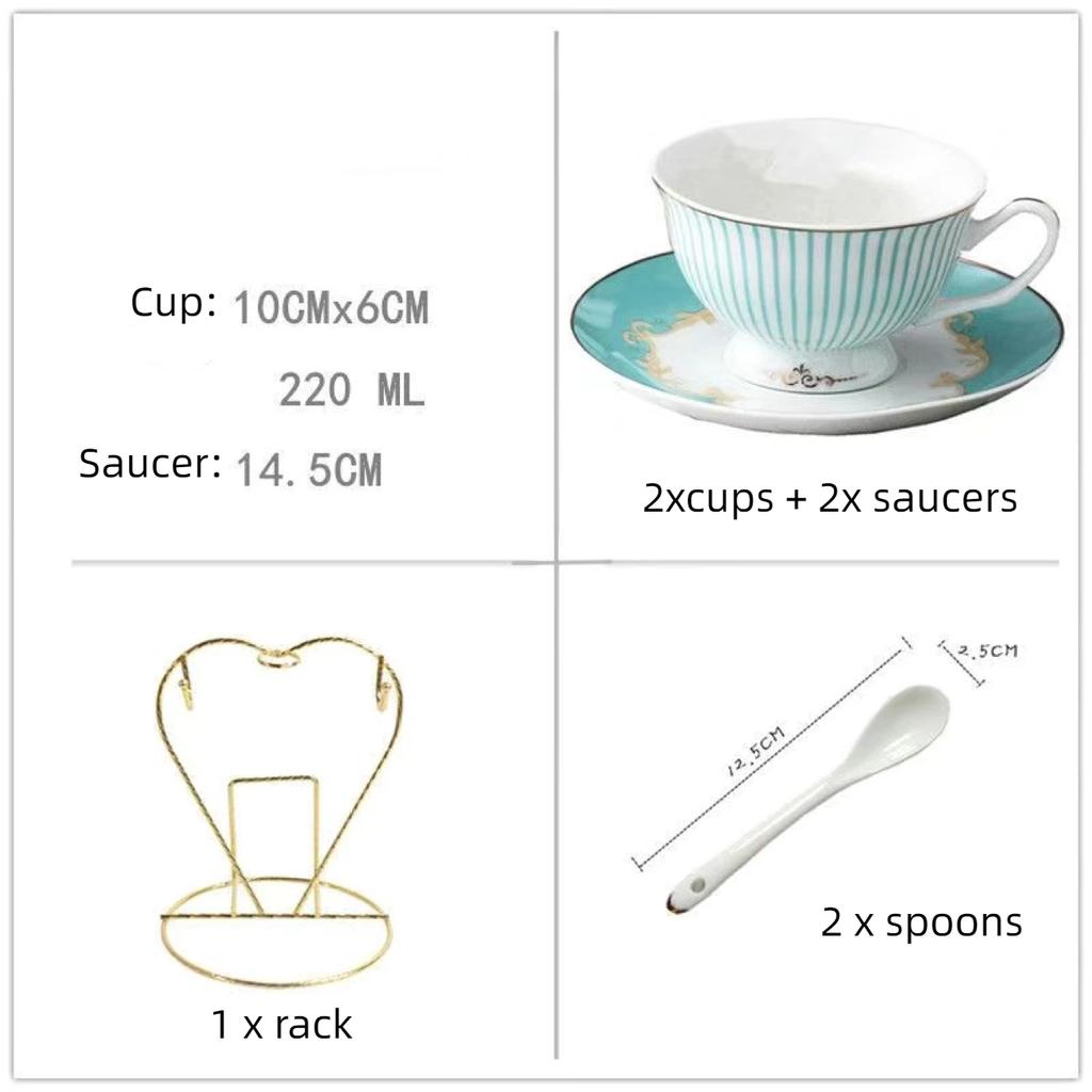 220ml Nordic Bone China Coffee Cup Set, Vintage English Style Tea & Coffee Mug Set
