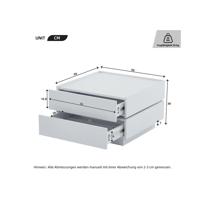 Table basse - MUVOE - Plateau pivotant 360° - 2 étagères - Blanc pur - Design élégant