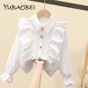 Для малышей, девочки, белая рубашка с длинным рукавом, кружевные топы для девочек, школьная форма, блузка, детская одежда