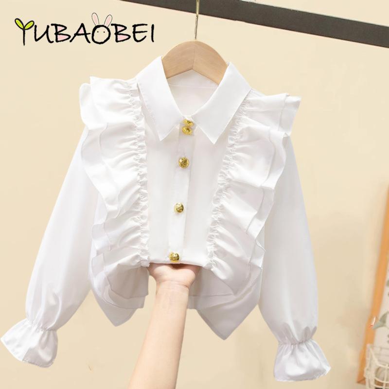 Для малышей, девочки, белая рубашка с длинным рукавом, кружевные топы для девочек, школьная форма, блузка, детская одежда