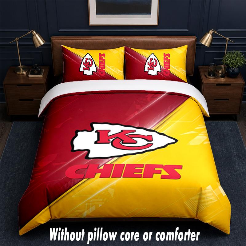 Kansas City Chiefs Design Bed Bedding Set 1 Duvet Cover + 2 Pillowcases Soft Breathable Household Bed Linens