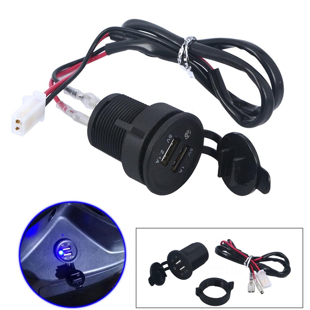 Автомобильное зарядное устройство с двумя портами USB, розетка 5 В, 1 А и 2,1 А для мобильного GPS-зарядного устройства, автомобиля, лодки, морского фургона, скрытого монтажа (С проводом)