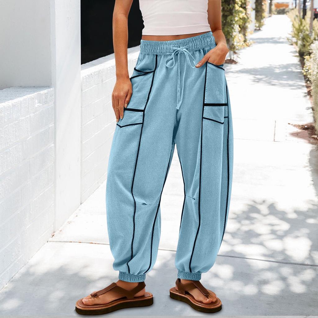 Женские гигиенические брюки, брюки с широкими штанинами, высокая посадка, облегающие ноги, накладные карманы, повседневные брюки