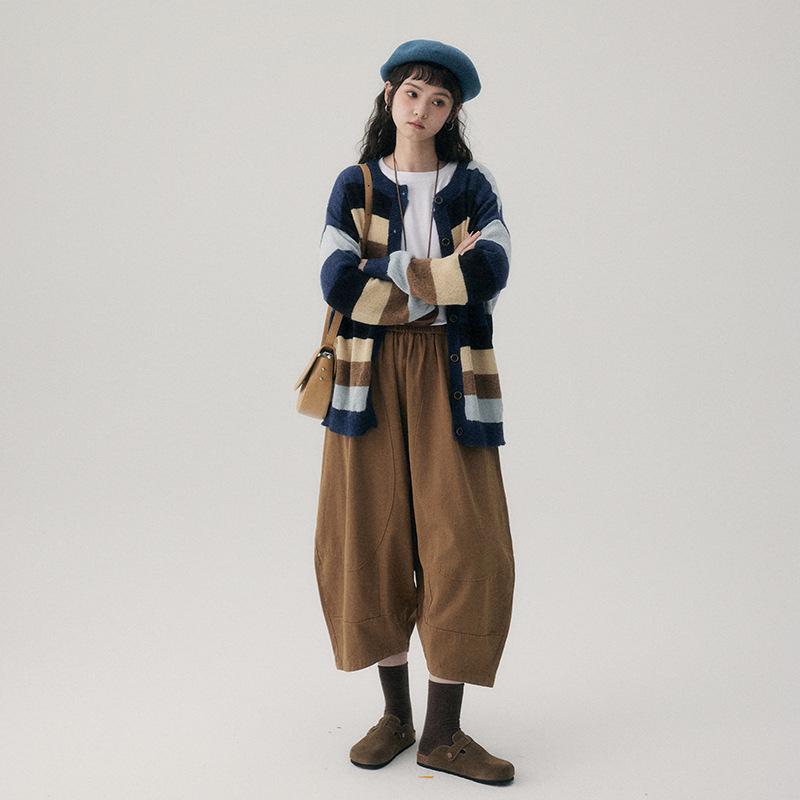 Johnature Весенние японские свободные широкие брюки женские укороченные повседневные шаровары