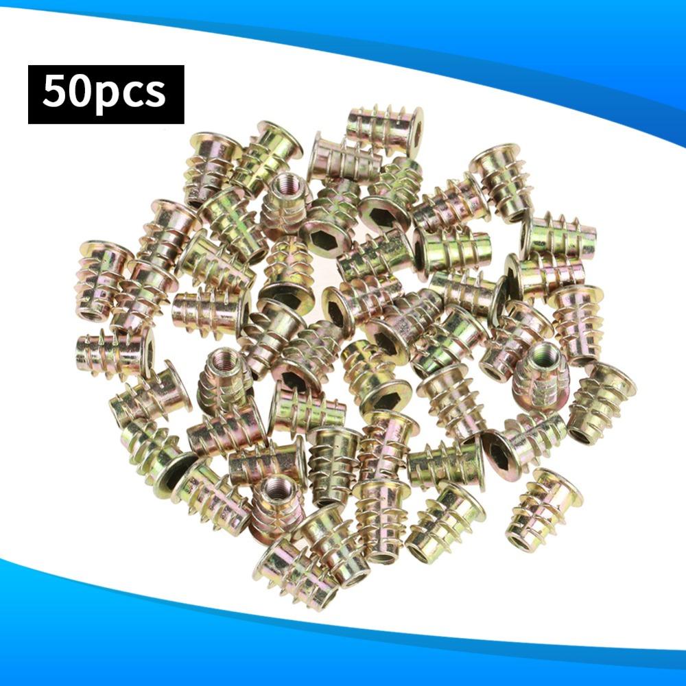 50Pcs Hex Drive Threaded Inserts Zinc Alloy Wood Insert Nuts Hex Drive Head Nuts  Threaded for Wood