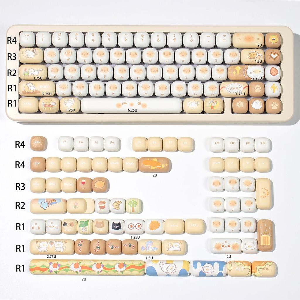 137 Key PBT Cute MOG Profile Keycaps Yellow Circle Keycap Set for Cherry MX Gateron Switches Mechanical Keyboard 60% 65% 70% 100% (Bread Cat)