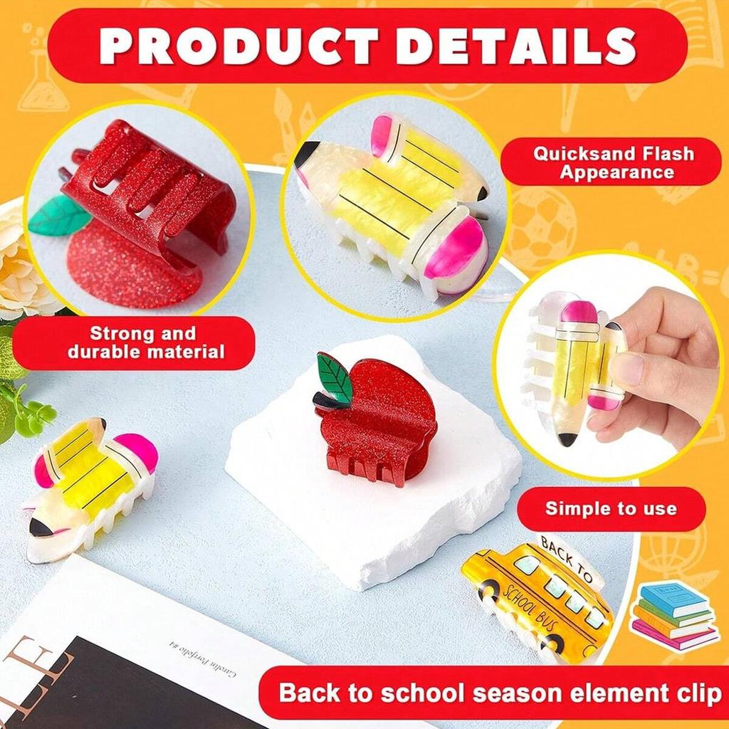 1pc Cartoon Small Cute Acrylic  Back-to-school Season School Bus, Pencil, Apple and Calculator Style Hairpin, Small Hair Claw