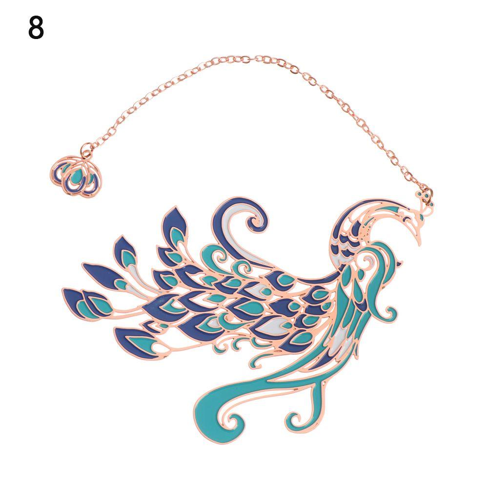Chinese Style Koi Pendant Peacock Tassel Brass Bookmark Group Fan Shape Book Clip Pagination Mark