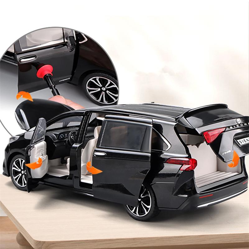 1:24 масштаба Toyota Sienna MPV, модель автомобиля из сплава, литье под давлением, металлическая игрушка, модель коммерческого автомобиля, имитация звука, свет, коллекция, детские подарки