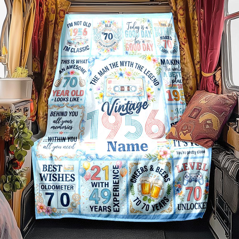 Happy 70Th Birthday In 1956 Throw Blanket Warmthful Decor For Sofa Couch Office Bed Picnics Allseason Use Playful Design Unique Gift For Family And