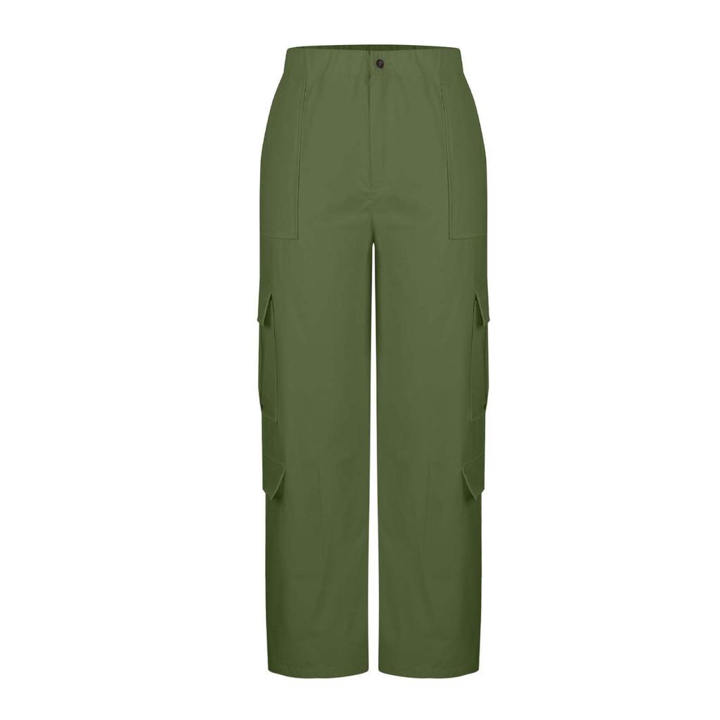 Womens Elastic High Waisted Cargo Pants Stretch Casual Wide Leg Streetwear Parachute Hiking Pants With Pockets