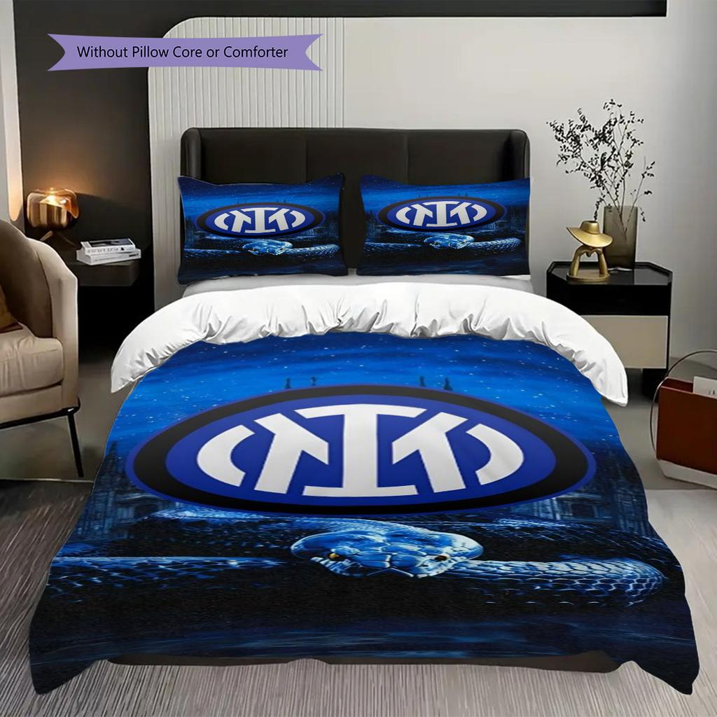 Inter Milan Emblem Bedding (1 * duvet cover + 2 * pillowcase, without core) 2D Flat Bedding set Christmas birthday gift Soft and comfortable