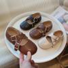 Korean Style Little Girl Leather Shoes Simple Fashion Children's Flats Solid Color Causal Kids Versatile Walking Shoes Round-toe