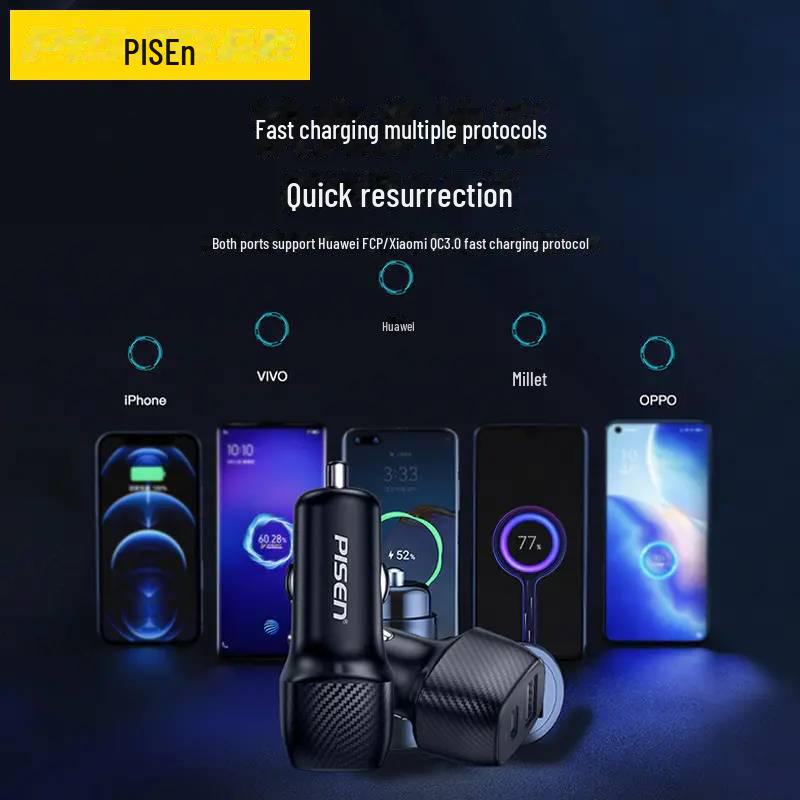 PISEN Dual Port Car Charger PD+USB Super Fast Charge for Apple Devices