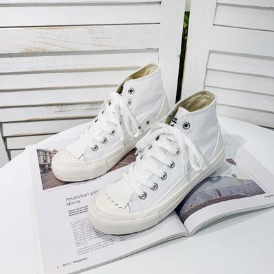 Модная женская обувь Высокие белые кроссовки Модная парусиновая обувь на шнуровке Обувь на плоской подошве Дышащая повседневная спортивная обувь Женский скейтборд