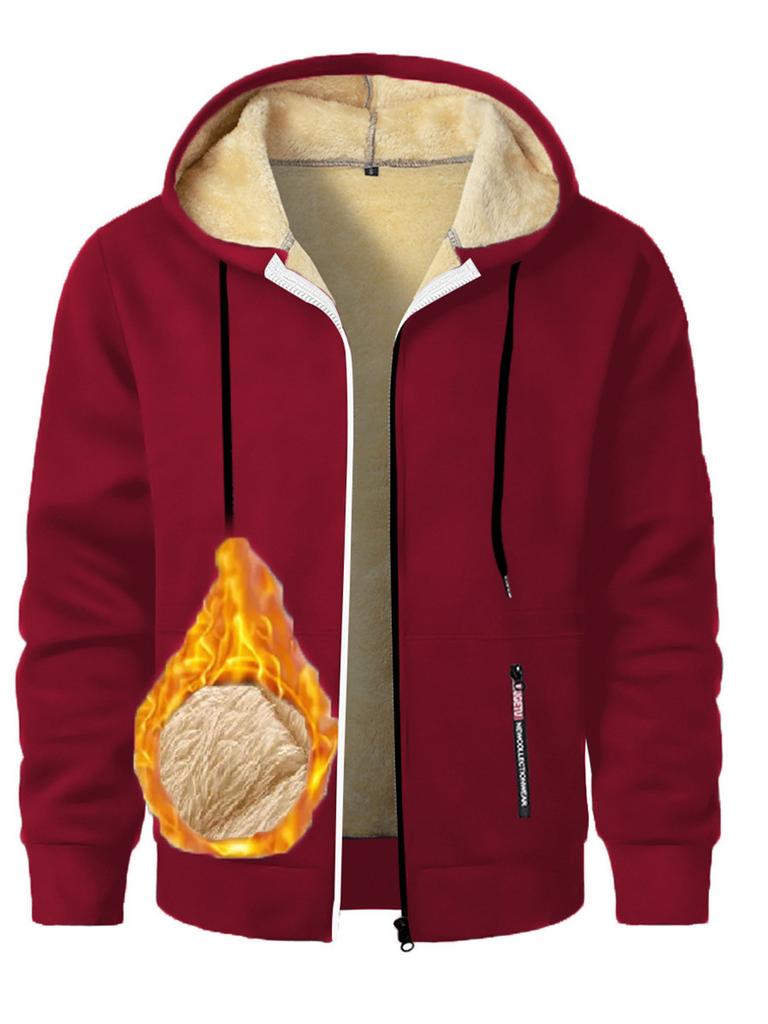 Осень Новая Мужская Повседневная Флисовая Толстовка с Капюшоном на Молнии Однотонная Теплая Спортивная Одежда Мужская Модная Верхняя Одежда