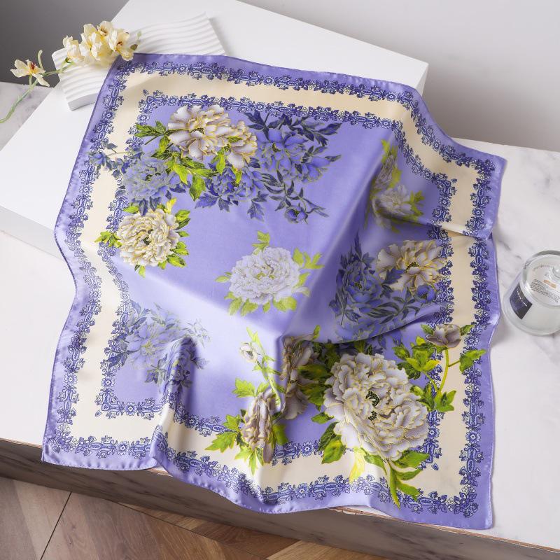 Шелковый женский квадратный шарф - Китайский стиль платок на голову для весны, лета, осени - Защита шеи и согревающий - Элегантный тонкий стиль для мамы