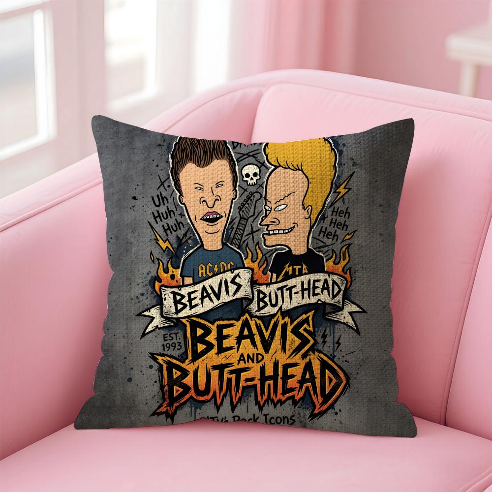 Чехол на подушку Beavis And Butt-Head Натуральная льняная наволочка Двусторонняя печать Декоративный чехол на диван Домашний декор Подарок