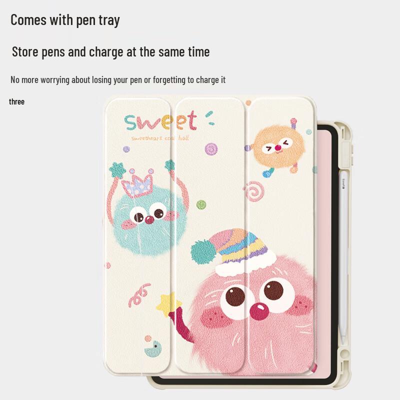 A Si Wa 360-Degree Rotating Cartoon iPad Case with Pen Slot