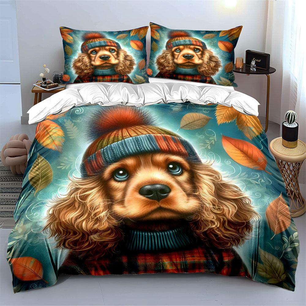 Autumn Pet Outfit Set Accessories Bedding Set with 1 Duvet Cover 2 Pillowcases Single Double King Queen, Gift