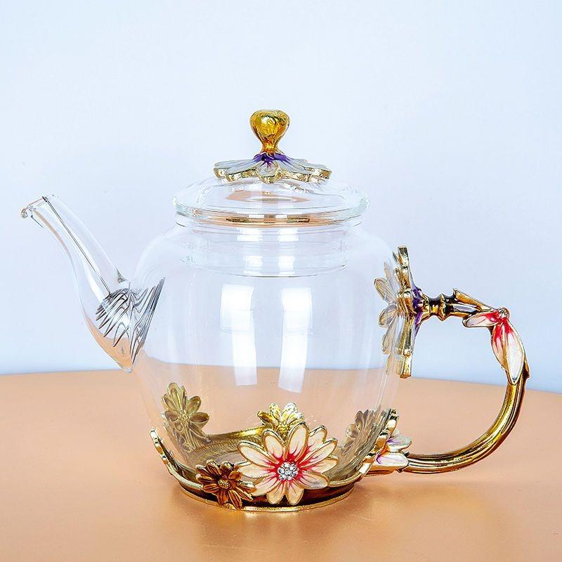 Простая современная утолщенная термостойкая стеклянная маленькая чайная кружка с фильтром, заварочный чайник, чайный набор, включающий 1 горшок и 6 чашек цветочного чайника