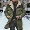 Men Jacket Large Plush Lapel Long Sleeve Vintage Suede Jacket with Pockets Zipper Up Mid-length Motorcycle Coat