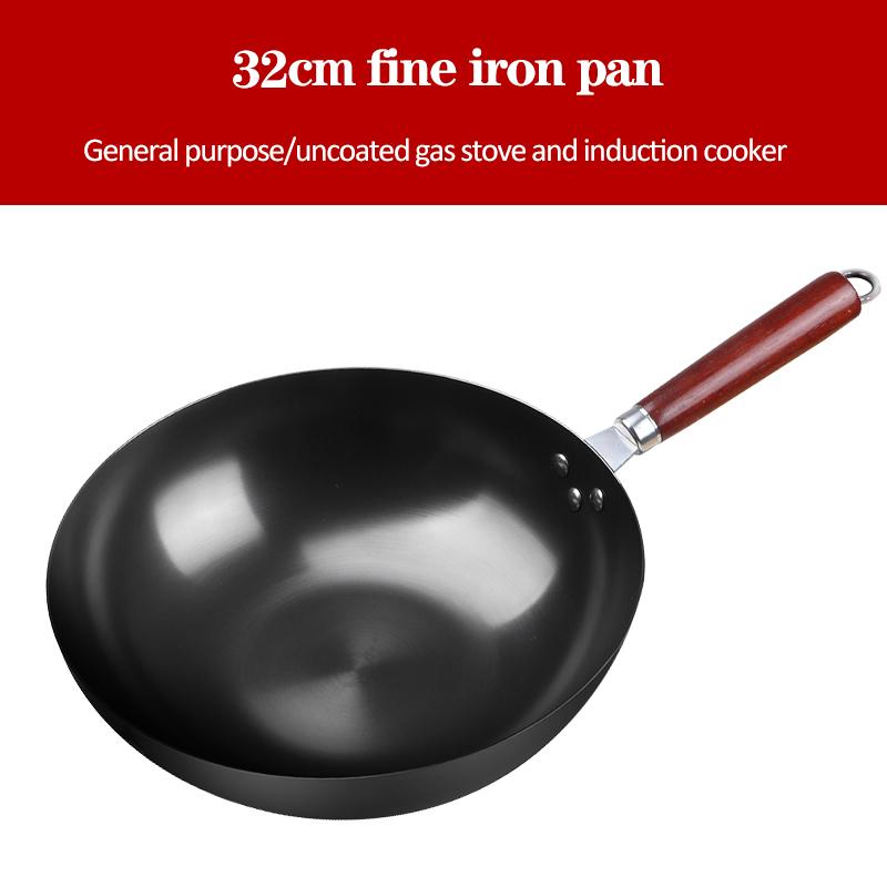 Household Handmade iron Wok 28cm/30cm/32cm/34cm Non-coating Non-stick Pan Frying Pan Gas and Induction Cooker Kitchen Cookware
