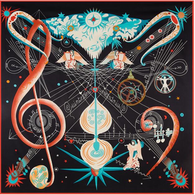 Luxury Brand Shawl Musical Note Angel Print Giant Scarf In 100% Silk Twill Silk Scarf For Women New Headband Square Scarves