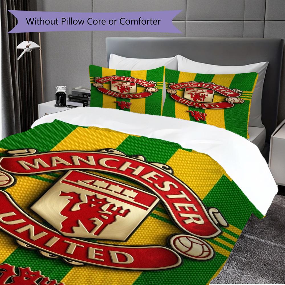 Manchester Heritage Emblem Bedding (1 * duvet cover + 2 * pillowcase, without core) 2D Flat Christmas birthday gift Soft and comfortable Bedding set
