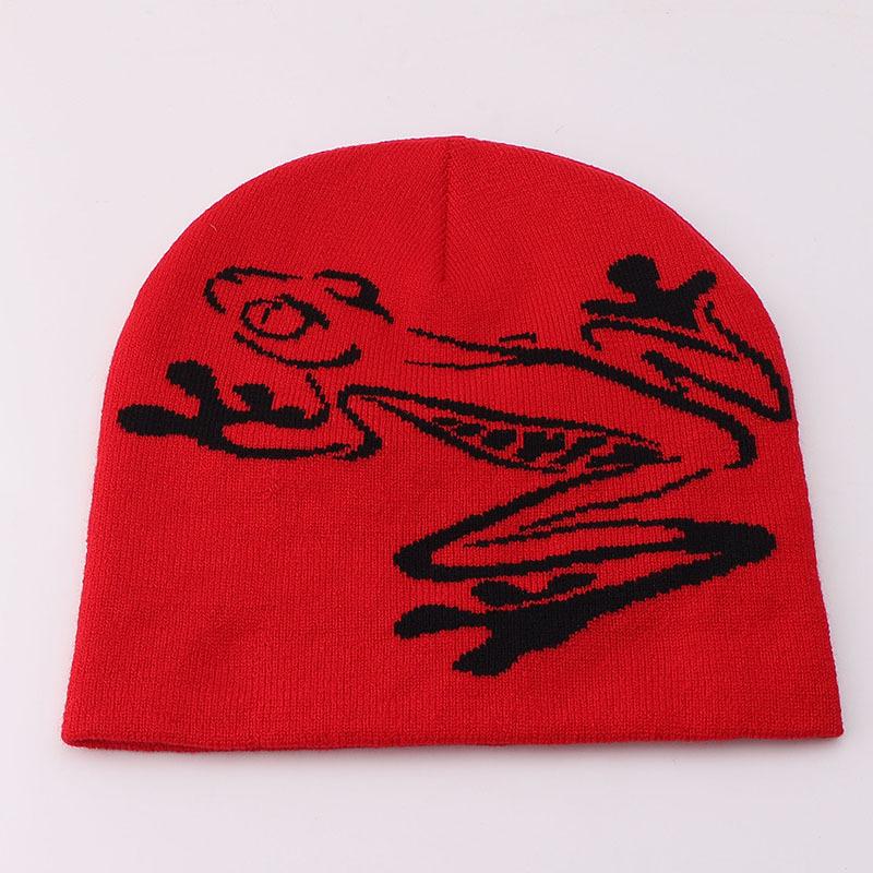 Knitted hat niche design frog jacquard cover ear protector cold hat autumn and winter warm hip hop wool hat