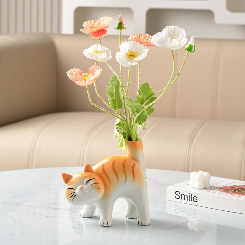 Милая керамическая ваза-кошка, гидропонная ваза, настольное украшение, домашний декор, садовое украшение