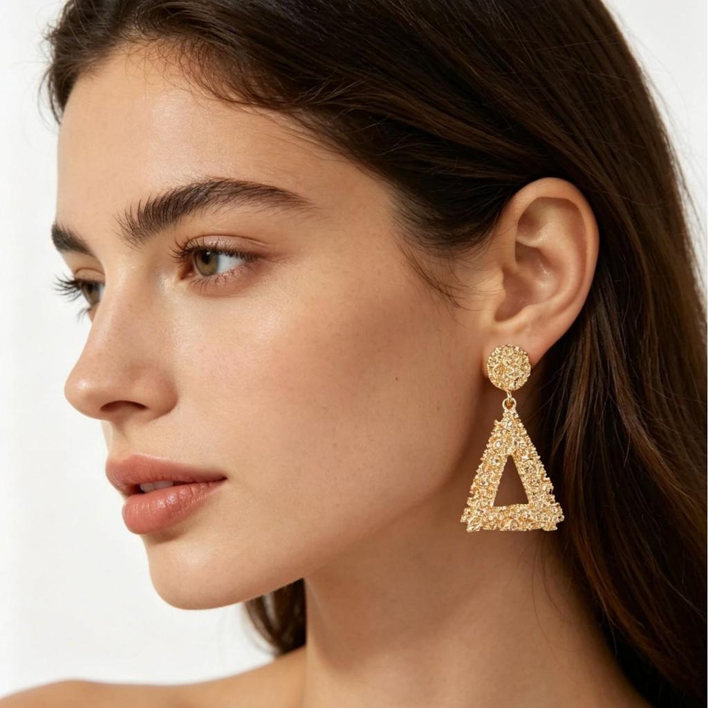 European & American Style Geometric Metal Hollow Triangle Earrings for Women