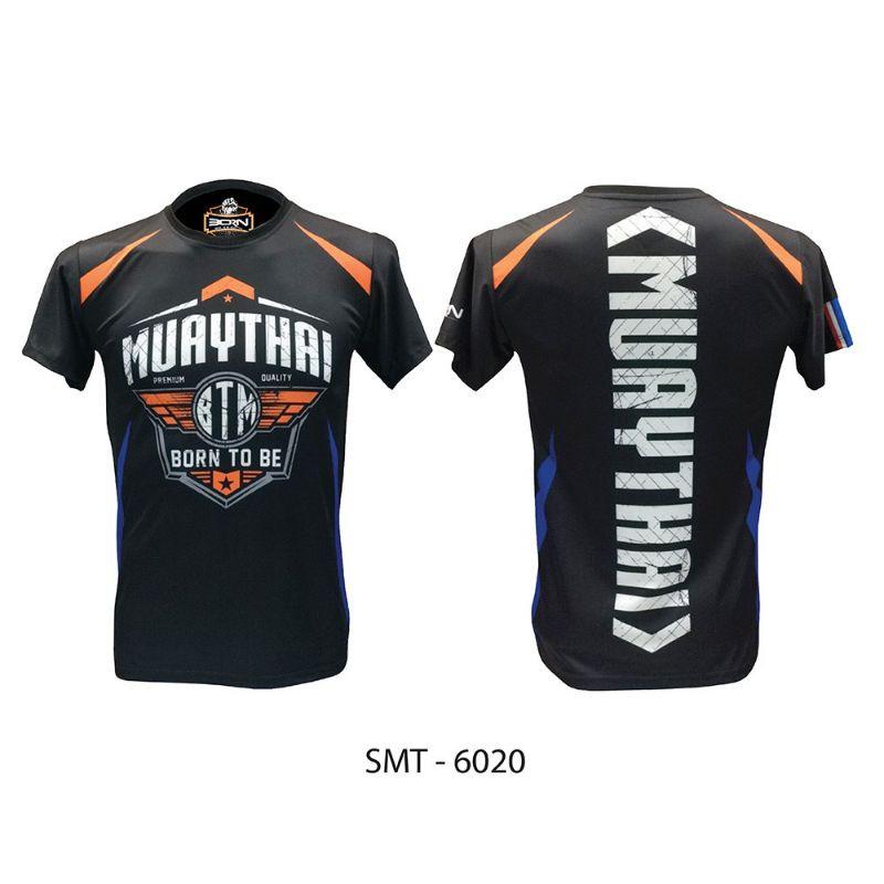 Футболка с коротким рукавом с принтом Муай Тай Кикбоксинг ММА Полиэстер Таиланд Черный Круглый вырез