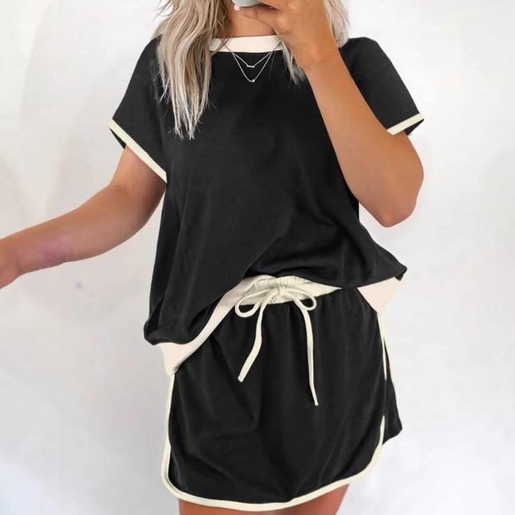 Summer Womens Colorblock T Shirt Dress Pants Set With Tie Detail For Casual Comfort