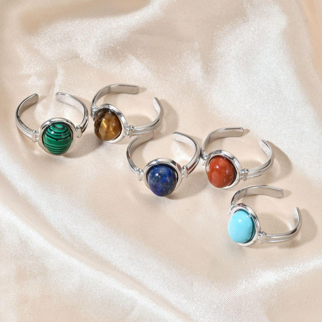 Кольцо с полудрагоценным овальным камнем - модное кольцо из титановой стали, не выцветающее, для женщин