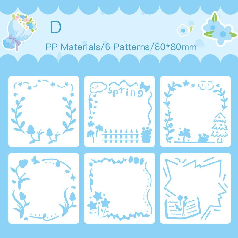 Journamm 6Sheets Hollow Flower Cartoon Drawing Template Diary DIY Graffiti Decor Painting Scrap Booking Decoration Album Crafts
