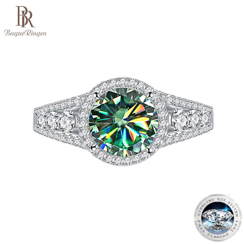 BagueRingen Women Moissanite Ring Silver 925 Jewelry For Women 8mm Blue Green Color Moissanite Gemstone Jewerly Gift Size 6-9
