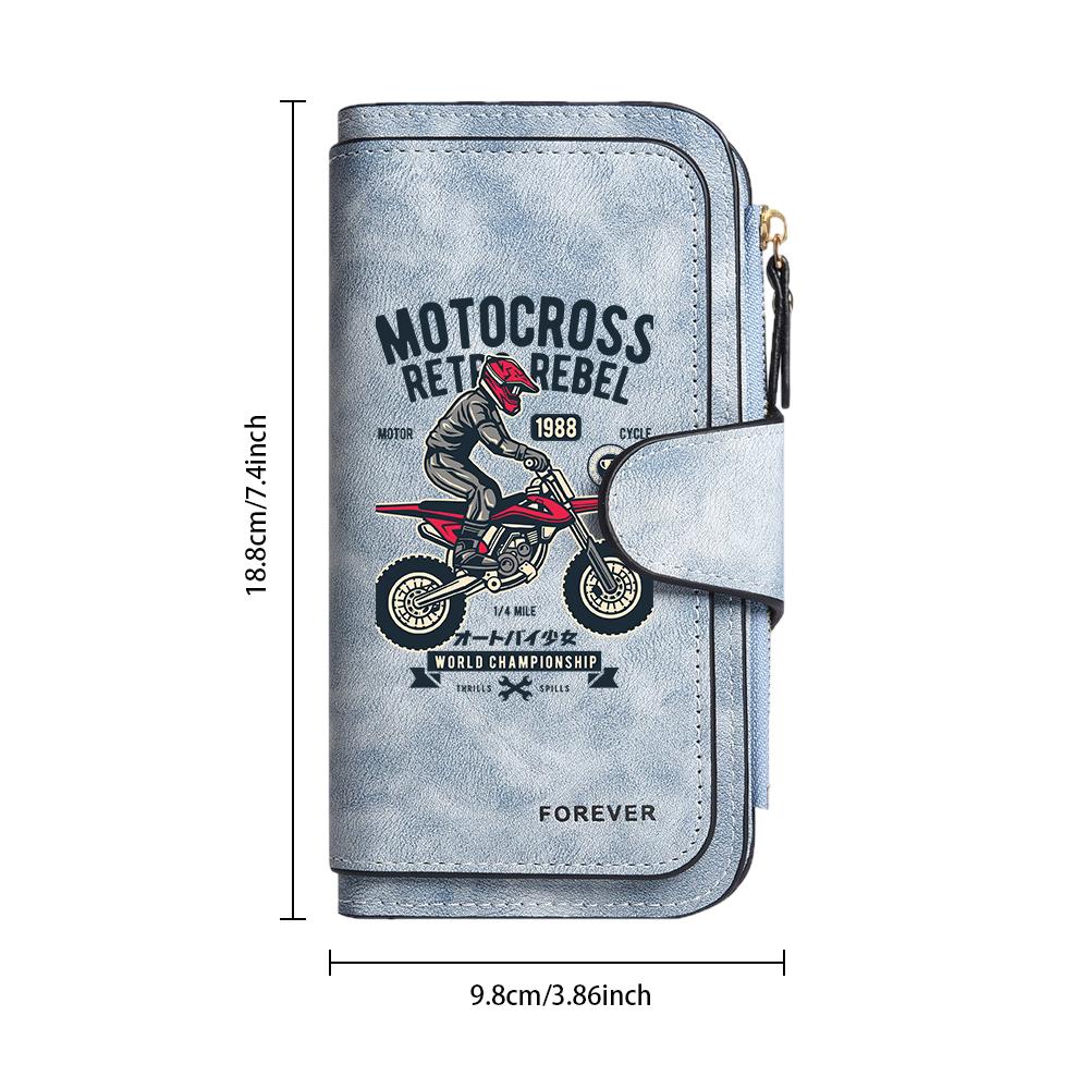 Motocross Rebel Long Wallet for Men Large Capacity Multi Card Holder Fashion Casual Purse