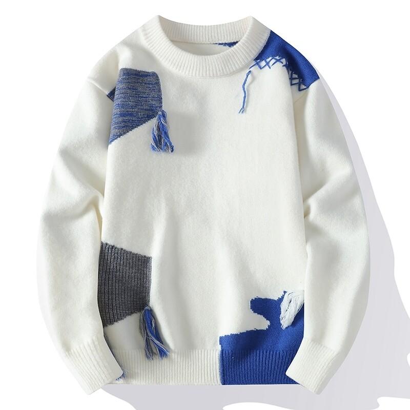 Autumn Winter Patchwork Knitted Sweater Men Round Neck Loose Casual Pullovers Male Fashion Knit Sweaters Pullover Knitwear Man