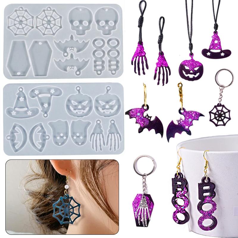 DIY Серьги-подвески на Хэллоуин Формы из эпоксидной смолы Череп Тыква Призрак Серьга для Силиконовой Формы Аксессуары для Изготовления Поделок и Украшений