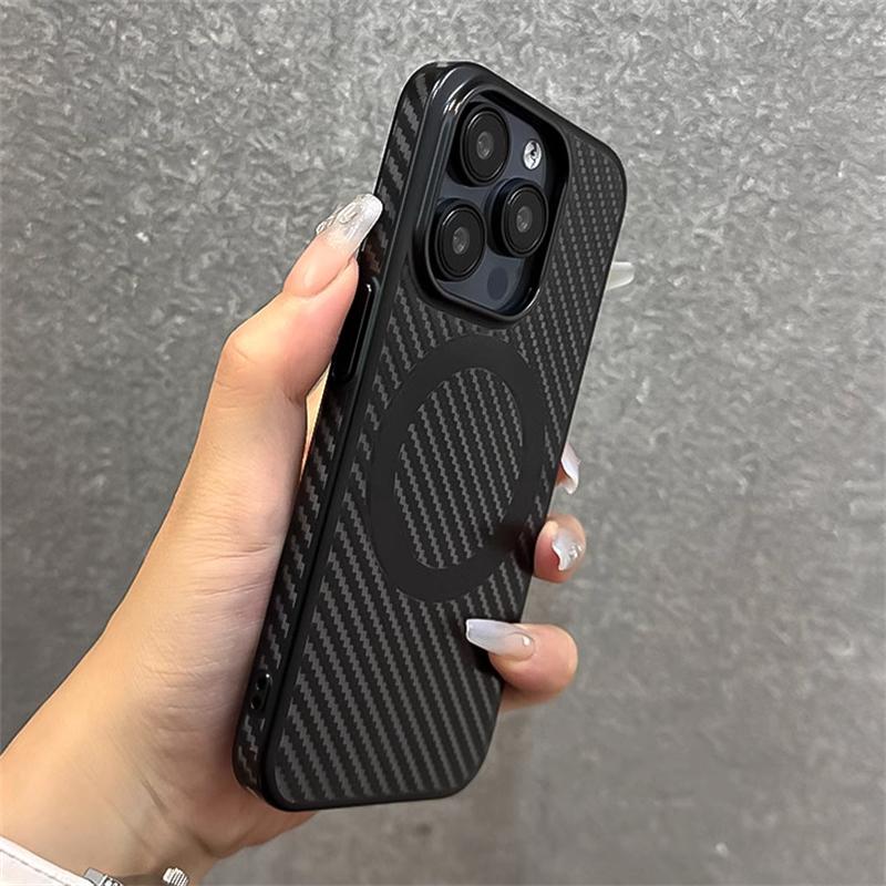 Роскошное покрытие из углеродного волокна с текстурой для магнитного беспроводного зарядного чехла Magsafe для iPhone 16 15 14 Plus 13 12 Pro Max, прозрачный чехол